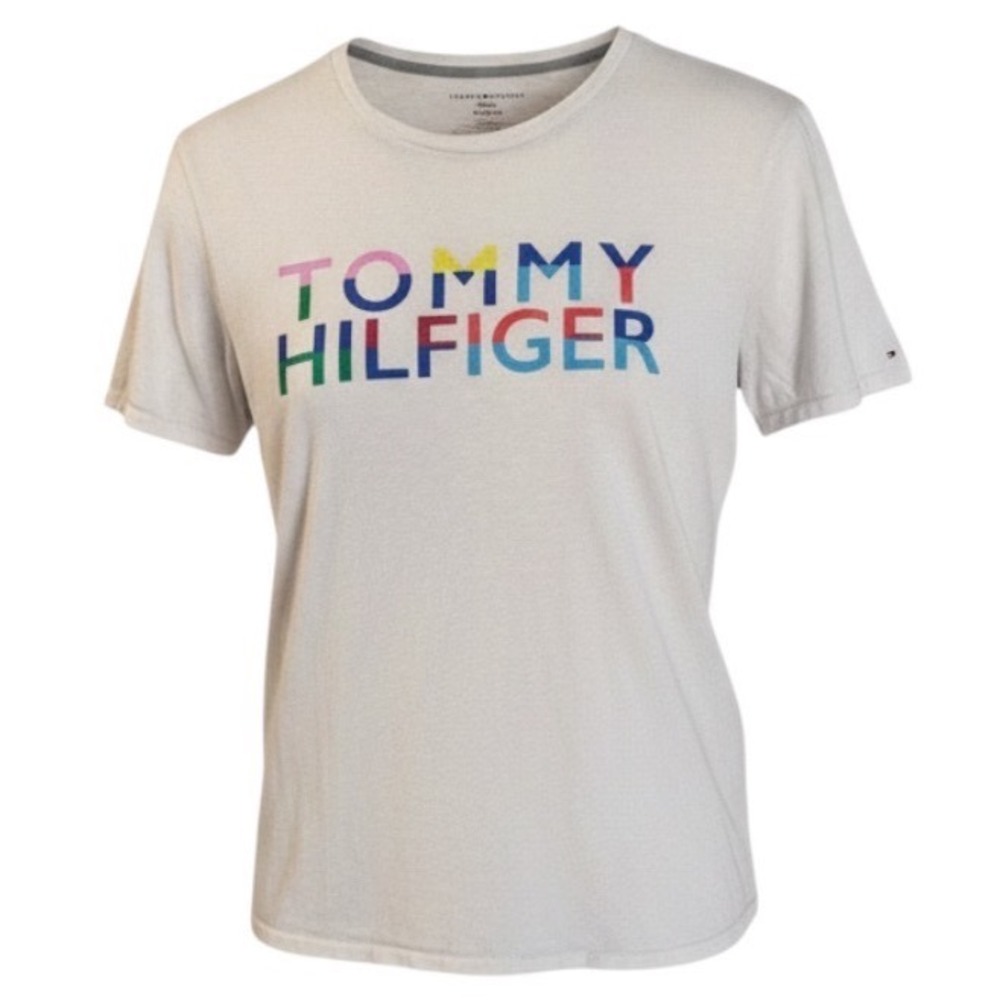 Tommy Hilfiger Graphic T-shirt Multicolored Logo Size XL 100% Cotton Crewneck